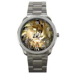 Clef With  And Floral Elements Sport Metal Watches by FantasyWorld7