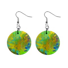 Abstract In Blue, Green, Copper, And Gold Mini Button Earrings by digitaldivadesigns