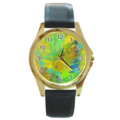 Abstract In Blue, Green, Copper, And Gold Round Gold Metal Watches by digitaldivadesigns