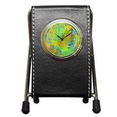 Abstract In Blue, Green, Copper, And Gold Pen Holder Desk Clocks by digitaldivadesigns