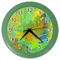 Abstract In Blue, Green, Copper, And Gold Color Wall Clocks by digitaldivadesigns