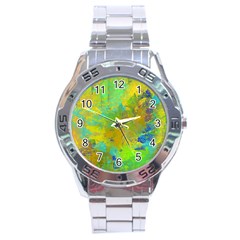 Abstract In Blue, Green, Copper, And Gold Stainless Steel Men s Watch by digitaldivadesigns