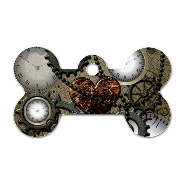 Steampunk With Heart Dog Tag Bone (One Side)