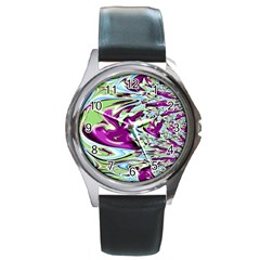 Purple, Green, and Blue Abstract Round Metal Watches