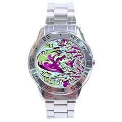 Purple, Green, And Blue Abstract Stainless Steel Men s Watch by digitaldivadesigns