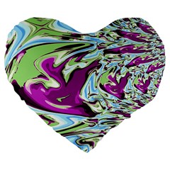 Purple, Green, and Blue Abstract Large 19  Premium Heart Shape Cushions