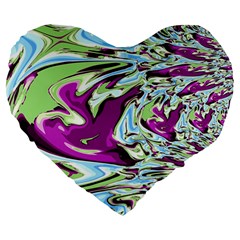 Purple, Green, and Blue Abstract Large 19  Premium Flano Heart Shape Cushions