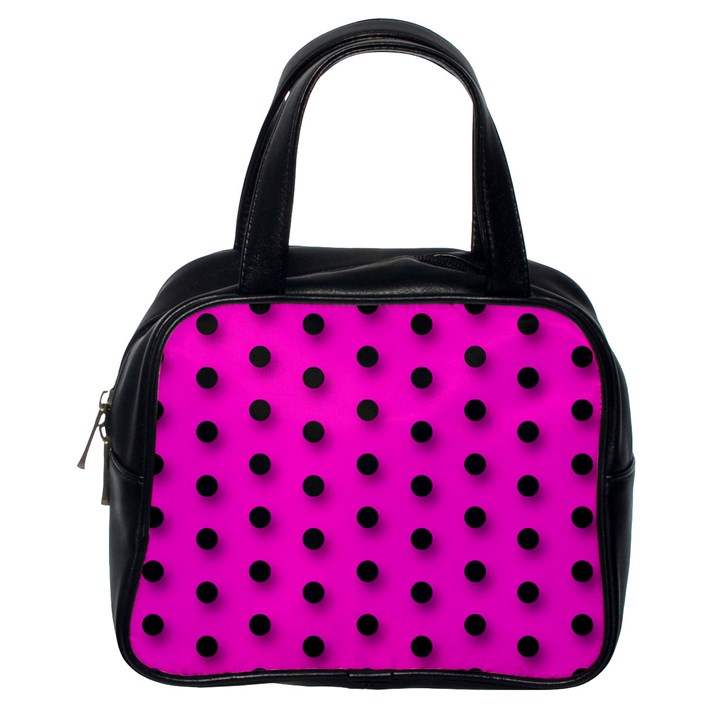 Hot Pink Black Polka-dot  Classic Handbags (One Side)