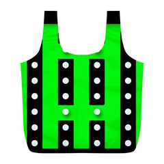 Florescent Green Black Polka-dot  Full Print Recycle Bags (l) 