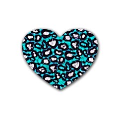 Turquoise Black Cheetah Abstract  Heart Coaster (4 Pack)  by OCDesignss