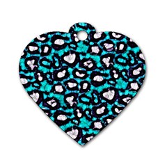 Turquoise Blue Cheetah Abstract  Dog Tag Heart (two Sides) by OCDesignss