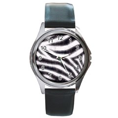 Black&white Zebra Abstract Pattern  Round Metal Watches by OCDesignss