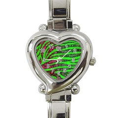 Florescent Green Zebra Print Abstract  Heart Italian Charm Watch