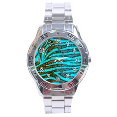 Turquoise Blue Zebra Abstract  Stainless Steel Men s Watch by OCDesignss
