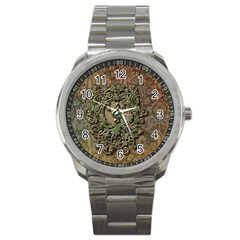 Elegant Clef With Floral Elements On A Background With Damasks Sport Metal Watches by FantasyWorld7