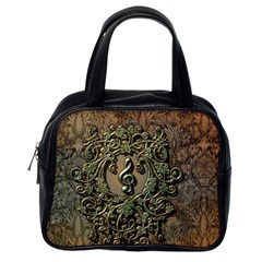 Elegant Clef With Floral Elements On A Background With Damasks Classic Handbags (one Side) by FantasyWorld7