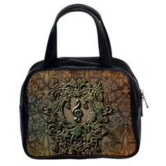 Elegant Clef With Floral Elements On A Background With Damasks Classic Handbags (2 Sides) by FantasyWorld7