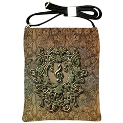 Elegant Clef With Floral Elements On A Background With Damasks Shoulder Sling Bags by FantasyWorld7