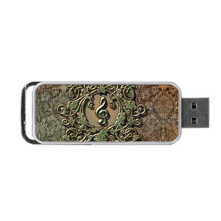 Elegant Clef With Floral Elements On A Background With Damasks Portable USB Flash (One Side)