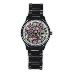 Sweet Allover 3d Flowers Stainless Steel Round Watches