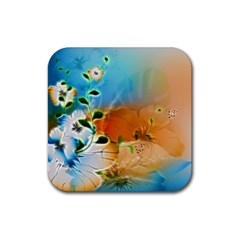 Wonderful Flowers In Colorful And Glowing Lines Rubber Coaster (square)  by FantasyWorld7