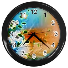 Wonderful Flowers In Colorful And Glowing Lines Wall Clocks (Black)