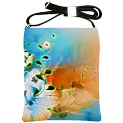 Wonderful Flowers In Colorful And Glowing Lines Shoulder Sling Bags