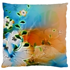 Wonderful Flowers In Colorful And Glowing Lines Large Cushion Cases (One Side) 