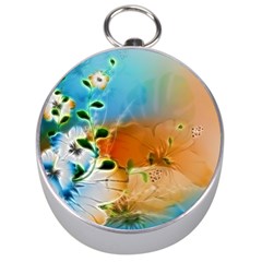 Wonderful Flowers In Colorful And Glowing Lines Silver Compasses