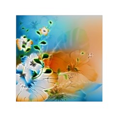 Wonderful Flowers In Colorful And Glowing Lines Small Satin Scarf (Square) 