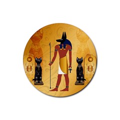 Anubis, Ancient Egyptian God Of The Dead Rituals  Rubber Round Coaster (4 Pack)  by FantasyWorld7