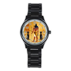 Anubis, Ancient Egyptian God Of The Dead Rituals  Stainless Steel Round Watches by FantasyWorld7