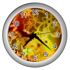 Glowing Colorful Flowers Wall Clocks (silver)  by FantasyWorld7