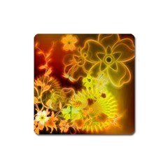 Glowing Colorful Flowers Square Magnet by FantasyWorld7