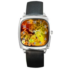 Glowing Colorful Flowers Square Metal Watches by FantasyWorld7