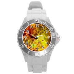 Glowing Colorful Flowers Round Plastic Sport Watch (l) by FantasyWorld7