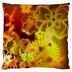 Glowing Colorful Flowers Large Cushion Cases (one Side)  by FantasyWorld7