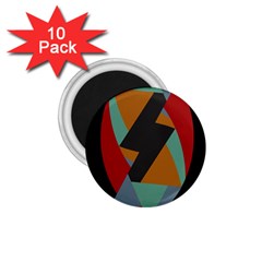 Fractal Design in Red, Soft-Turquoise, Camel on Black 1.75  Magnets (10 pack) 