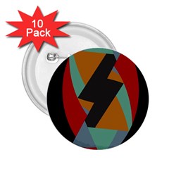 Fractal Design in Red, Soft-Turquoise, Camel on Black 2.25  Buttons (10 pack) 