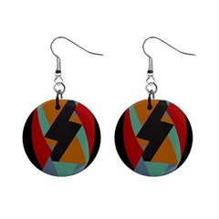 Fractal Design in Red, Soft-Turquoise, Camel on Black Mini Button Earrings