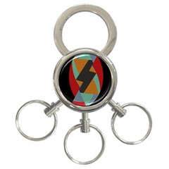 Fractal Design in Red, Soft-Turquoise, Camel on Black 3-Ring Key Chains