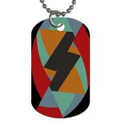 Fractal Design in Red, Soft-Turquoise, Camel on Black Dog Tag (One Side)