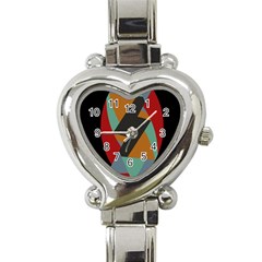 Fractal Design in Red, Soft-Turquoise, Camel on Black Heart Italian Charm Watch