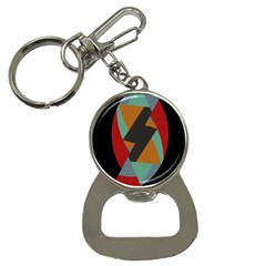 Fractal Design in Red, Soft-Turquoise, Camel on Black Bottle Opener Key Chains