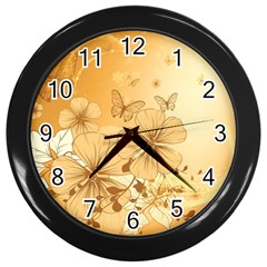 Wonderful Flowers With Butterflies Wall Clocks (black) by FantasyWorld7