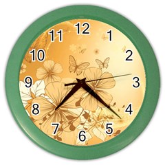 Wonderful Flowers With Butterflies Color Wall Clocks by FantasyWorld7