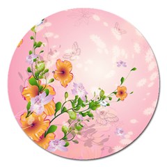 Beautiful Flowers On Soft Pink Background Magnet 5  (round) by FantasyWorld7