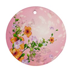 Beautiful Flowers On Soft Pink Background Round Ornament (two Sides)  by FantasyWorld7