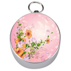 Beautiful Flowers On Soft Pink Background Silver Compasses by FantasyWorld7