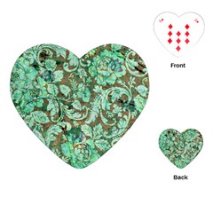 Beautiful Floral Pattern In Green Playing Cards (heart) 